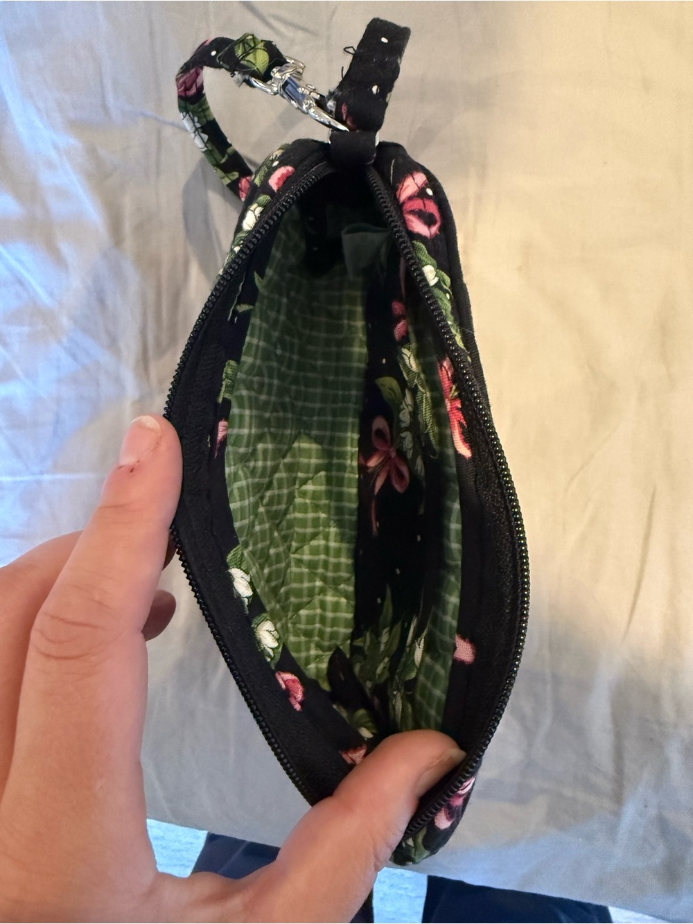 Vera Bradley Black Quilted Wristlet with Pink & Green Floral Print - Picture 3 of 4